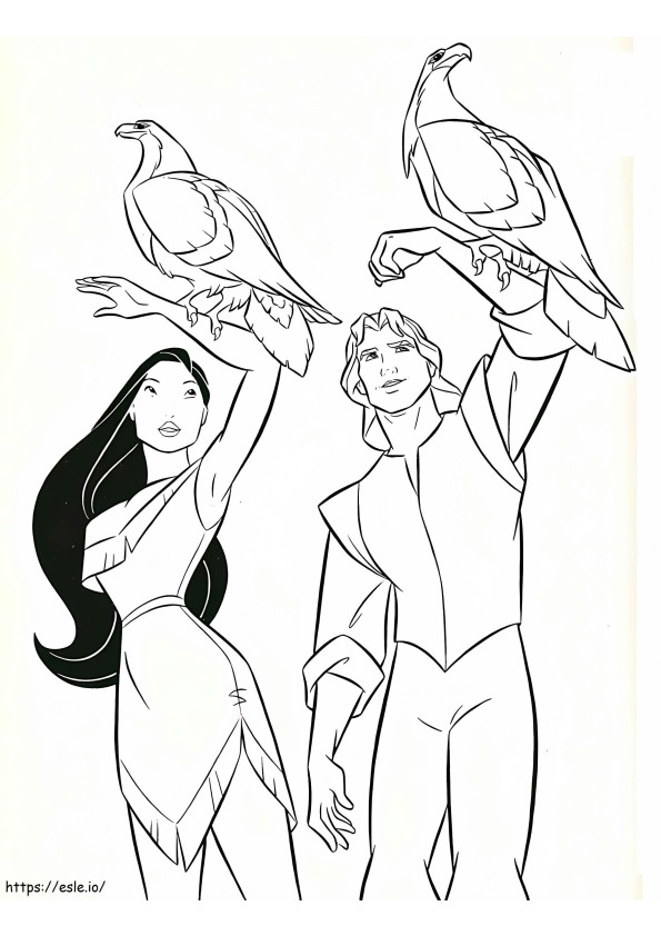 Pocahontas și John Smith de colorat