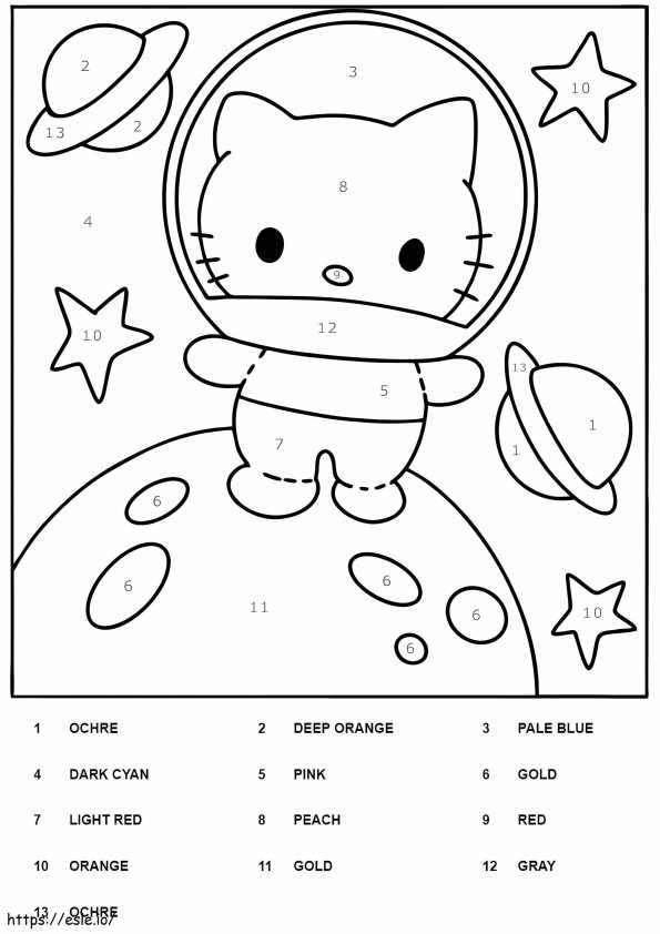 Astronauta Hello Kitty cor por número para colorir