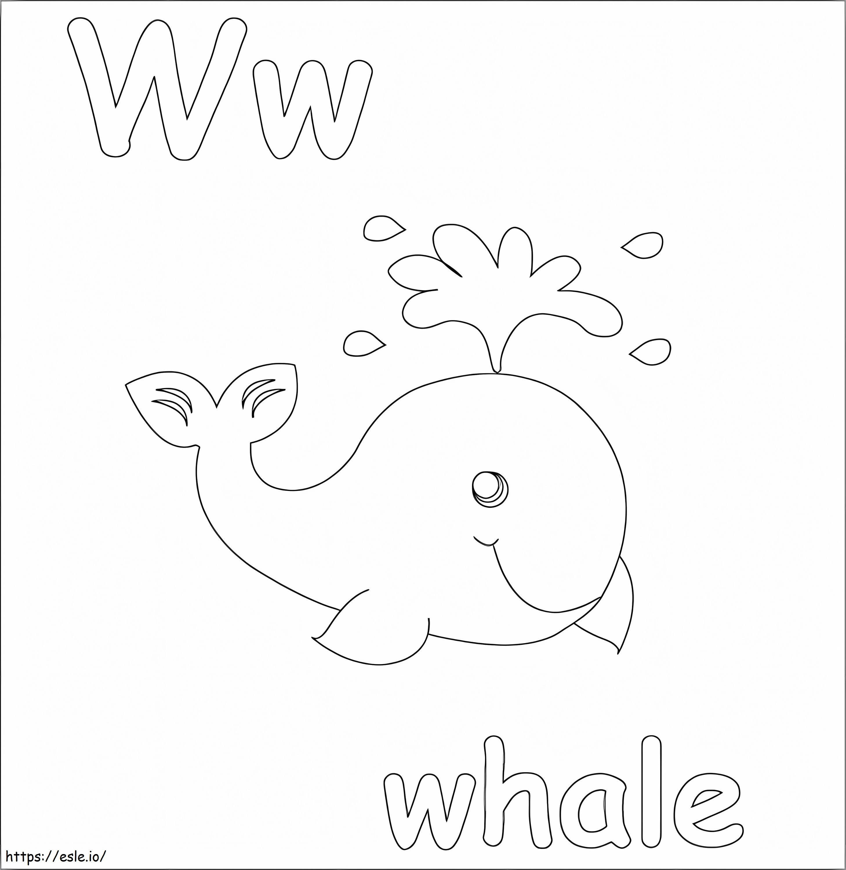 W の文字はクジラを表します ぬりえ - 塗り絵