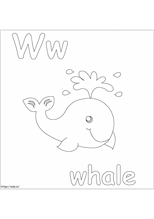 W の文字はクジラを表します ぬりえ - 塗り絵
