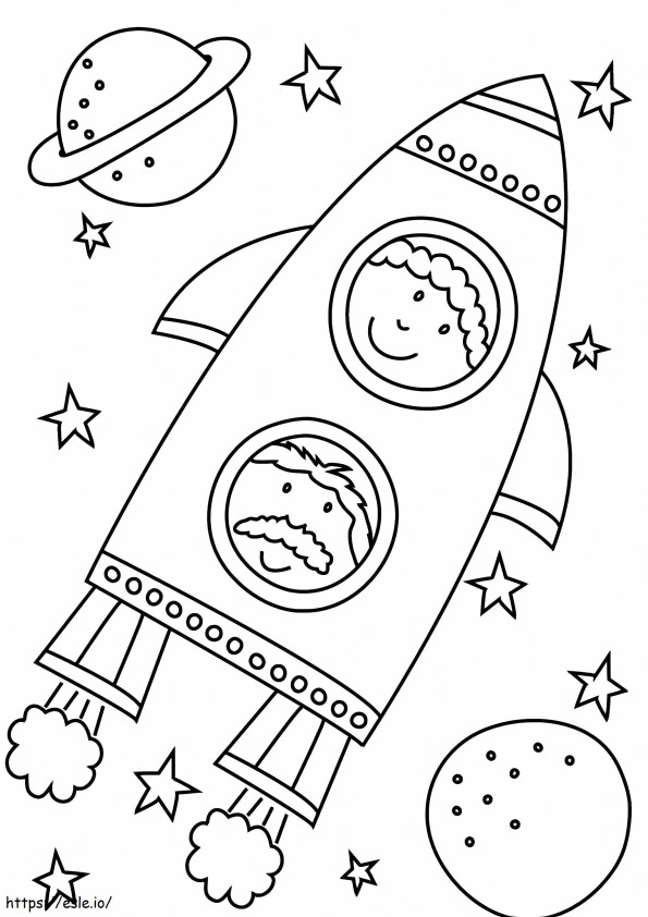 Rocket And Two Planets In Space coloring page