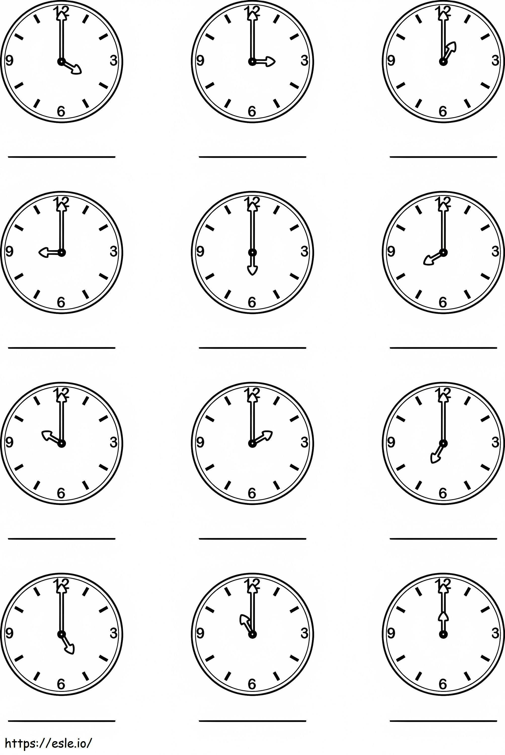 12 Clock coloring page