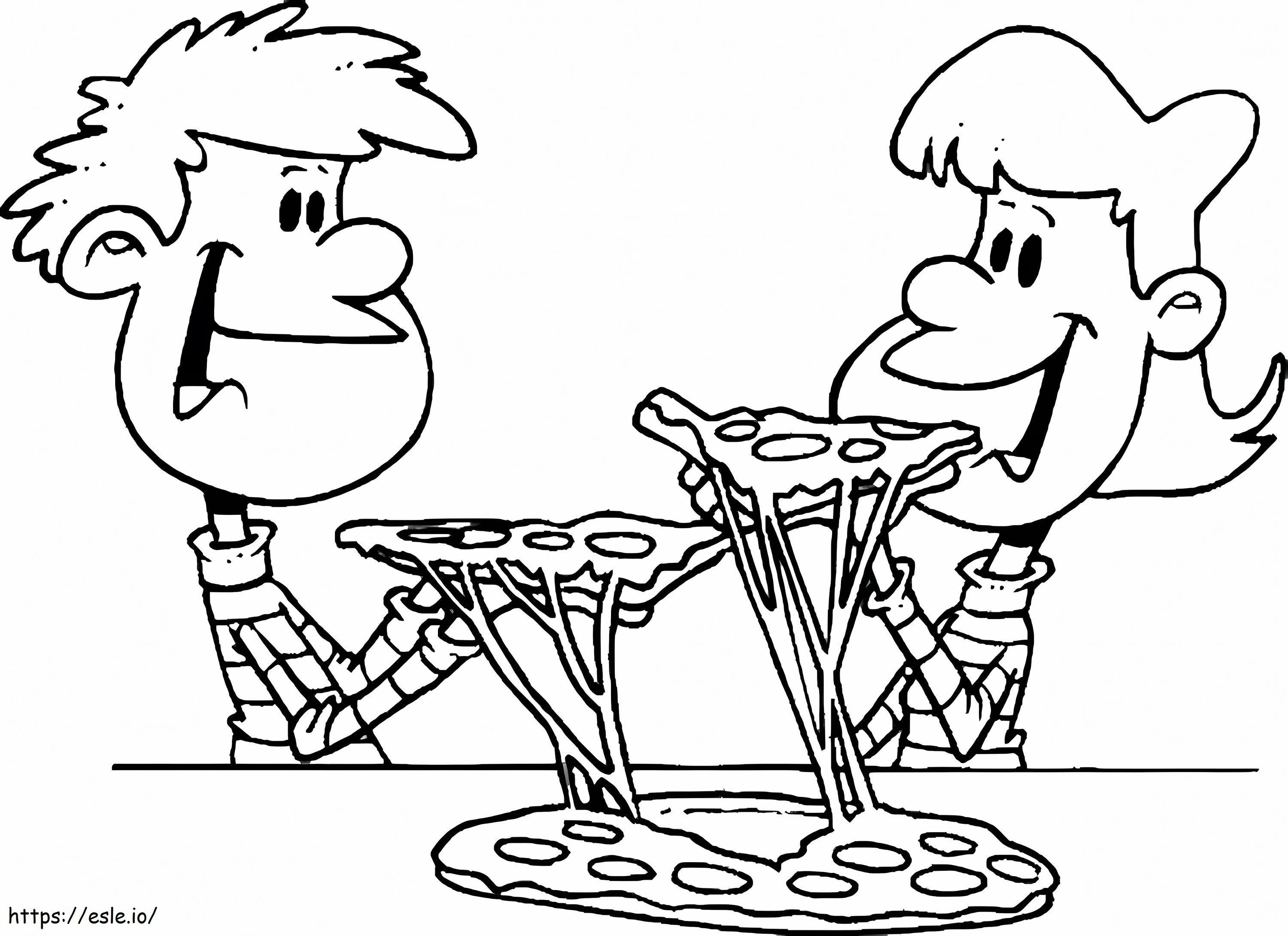 Coloriage Deux enfants mangeant de la pizza à imprimer dessin