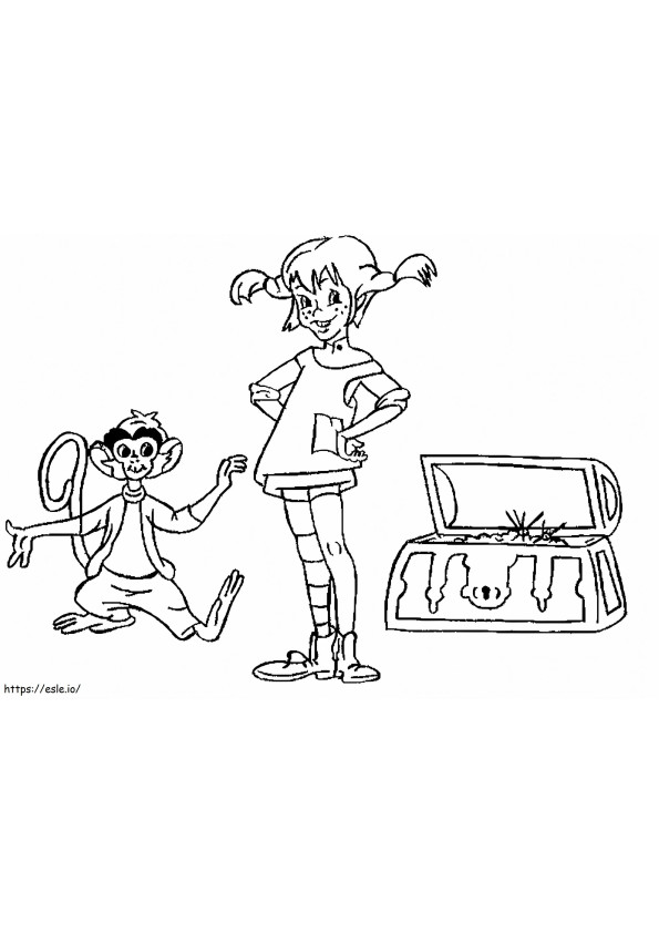Pippi Longstocking With Treasure Chest coloring page