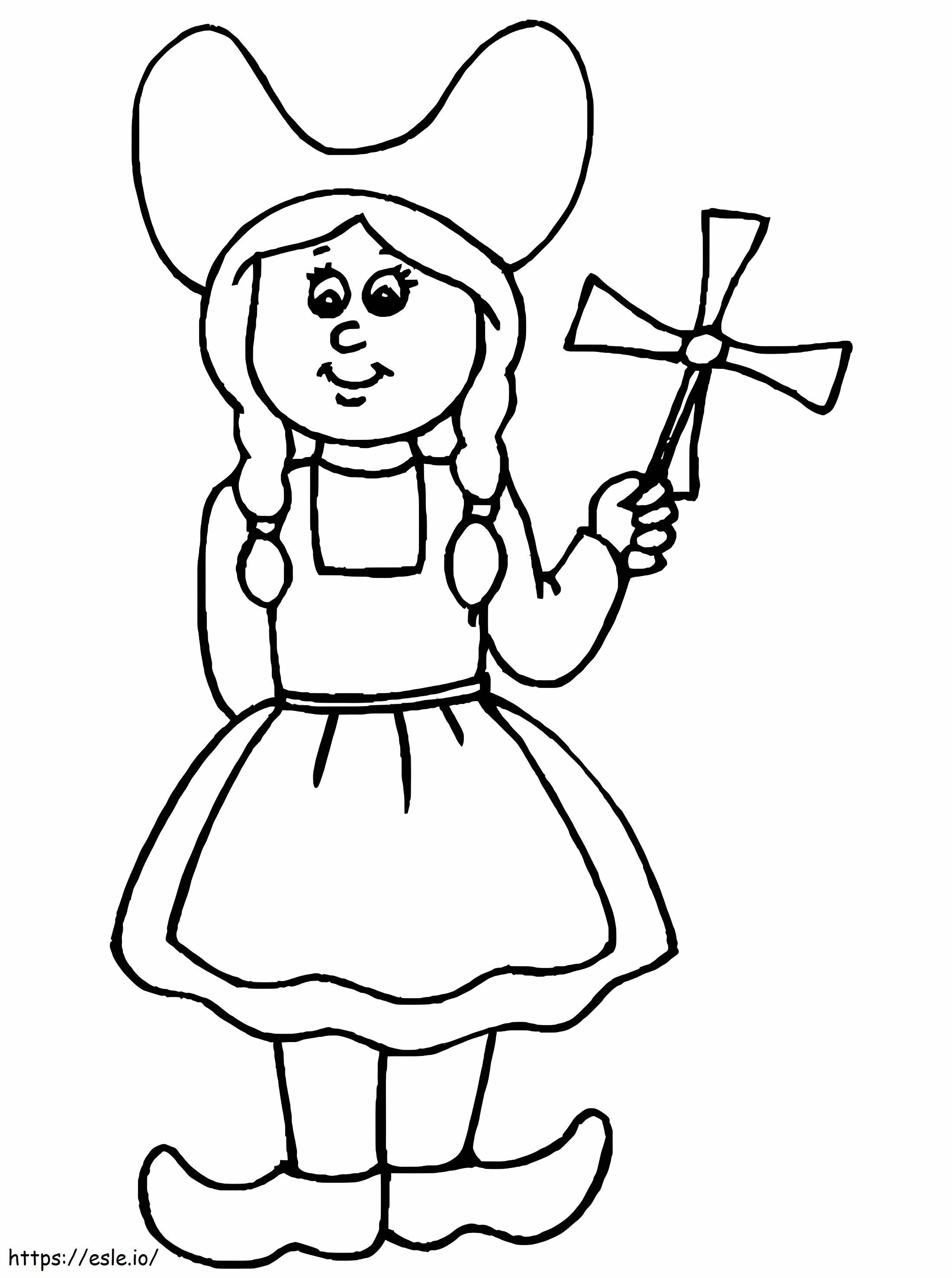 Ragazza olandese 2 da colorare: disegno gratuito da stampare