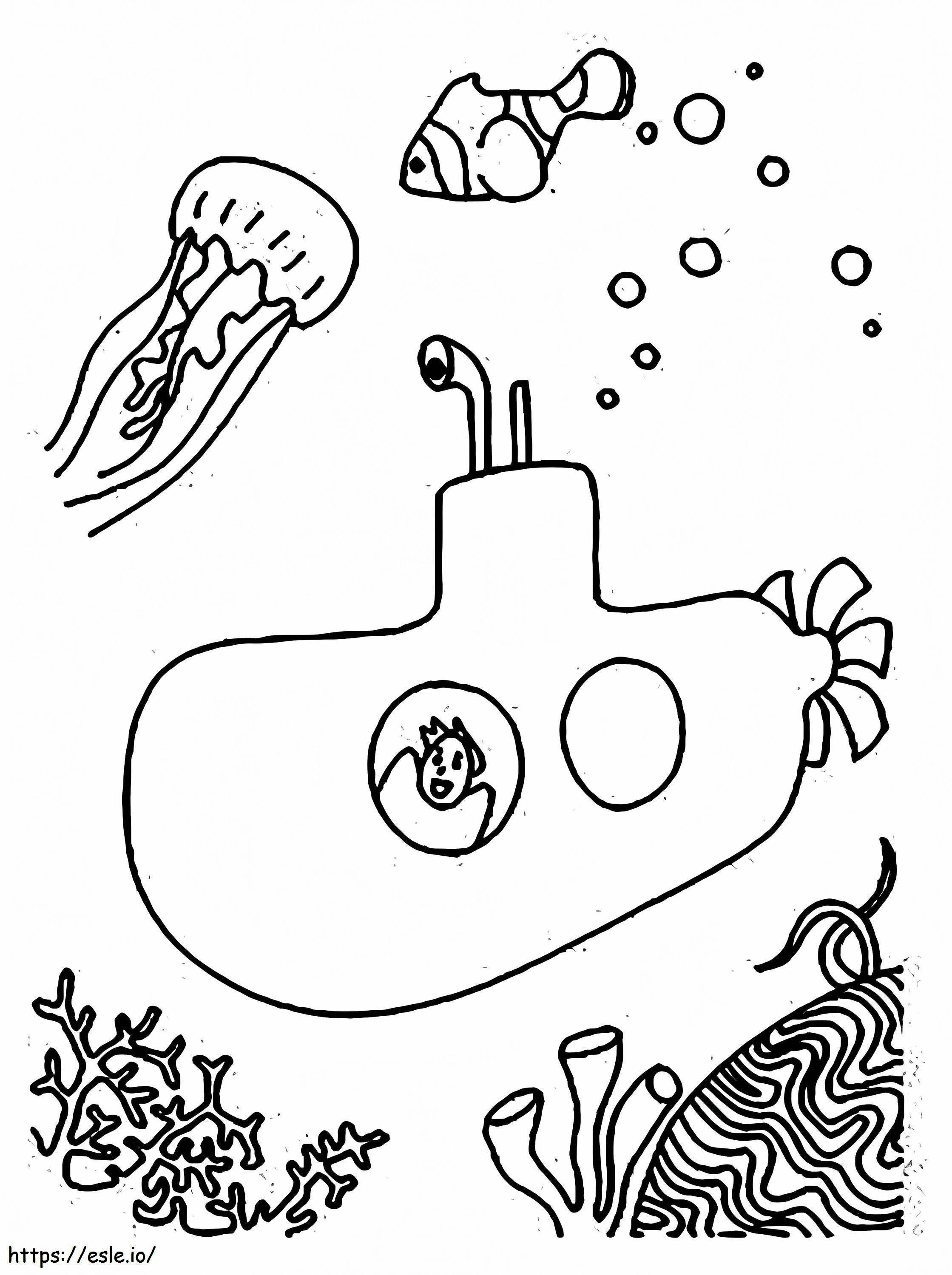niño en un submarino para colorear
