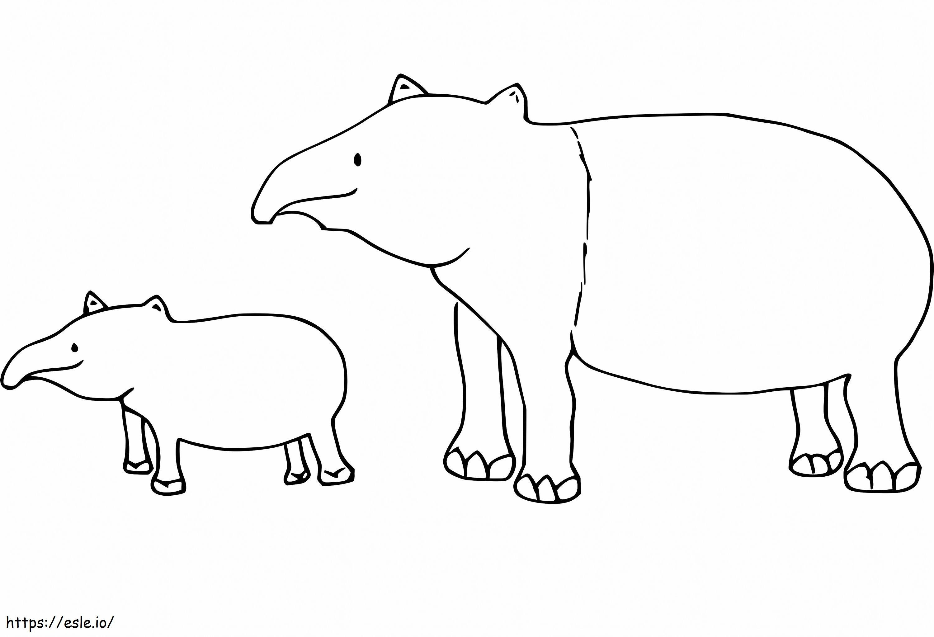 Madre y bebé tapir para colorear