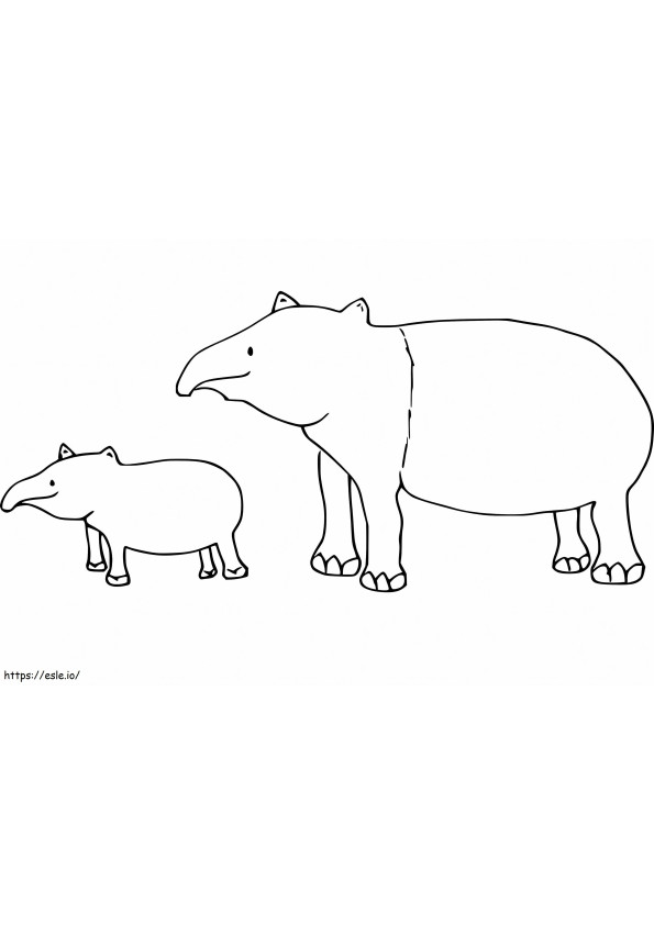 Madre y bebé tapir para colorear