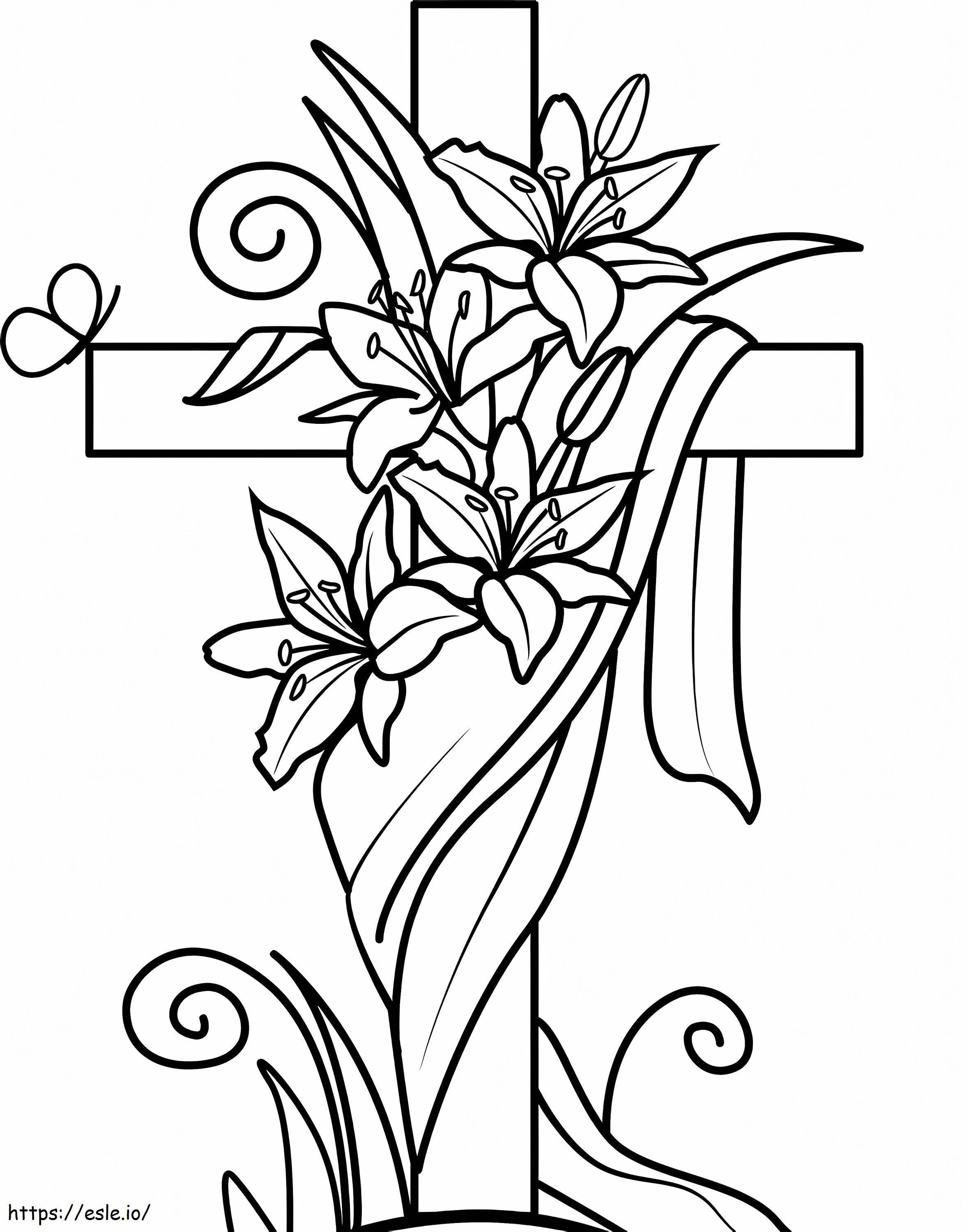 Easter Cross And Lilies coloring page
