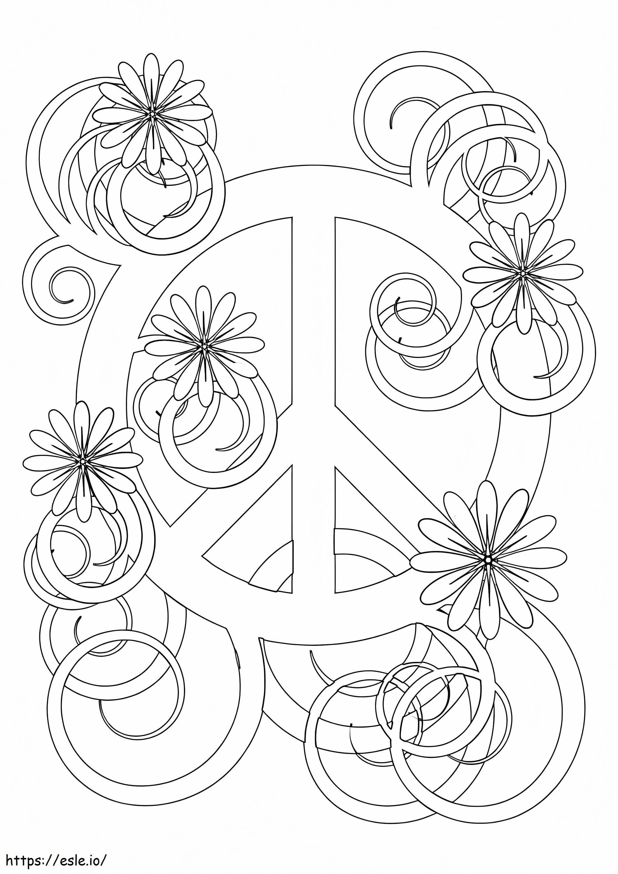 Coloriage Fleurs et signe de paix à imprimer dessin