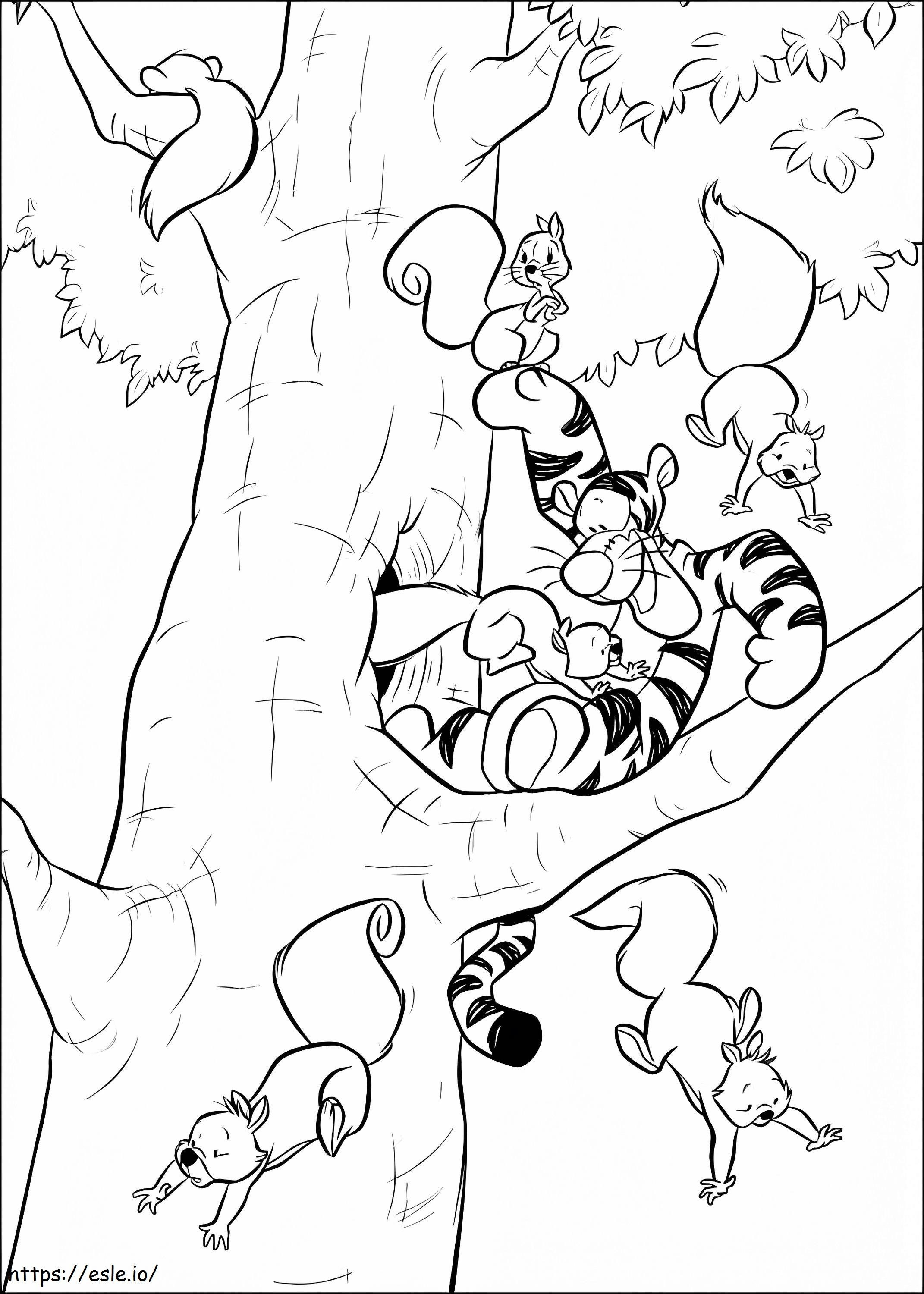 Coloriage Tigrou avec des écureuils à imprimer dessin
