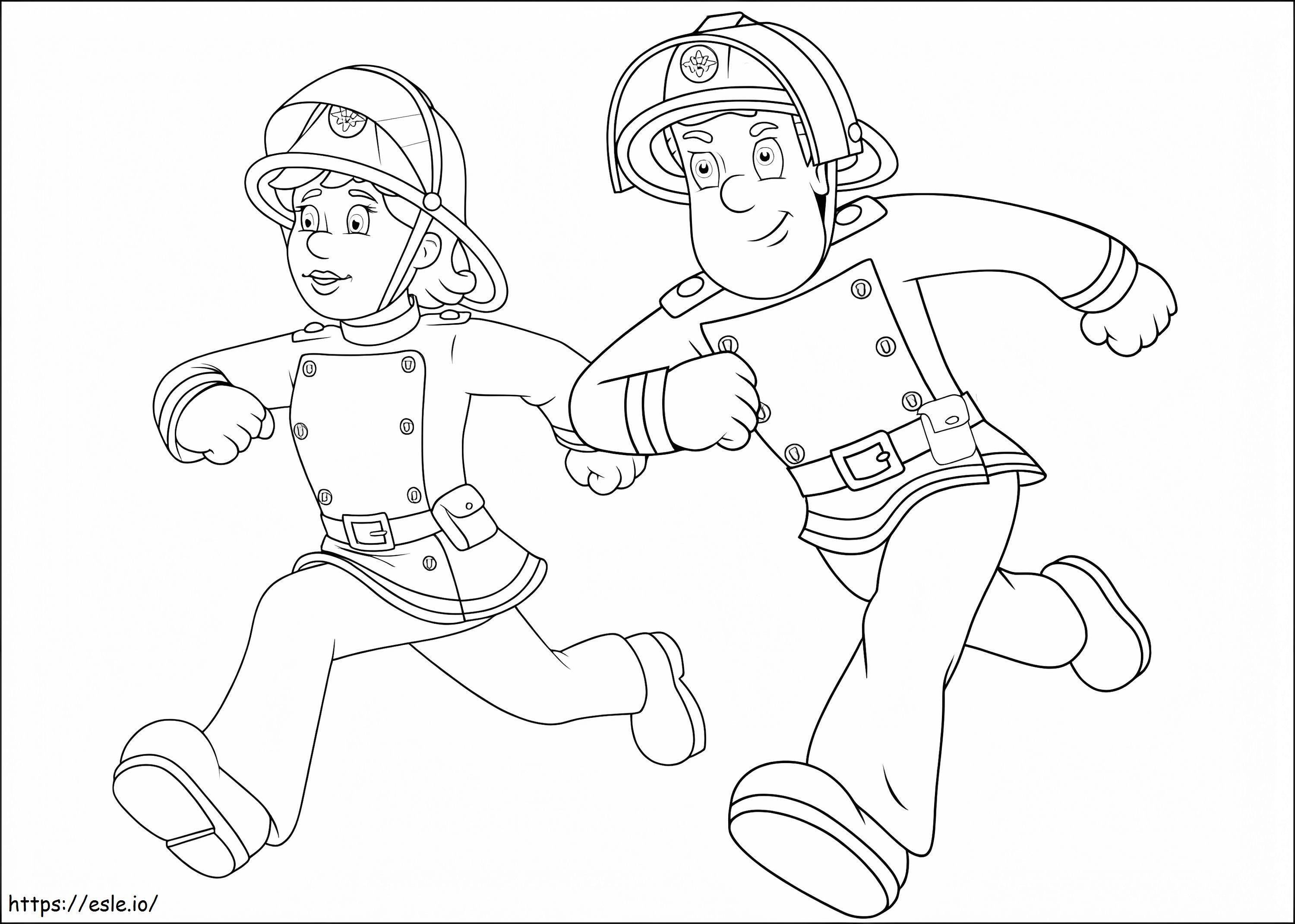 Penny dan Pemadam Kebakaran Sam Berlari Gambar Mewarnai