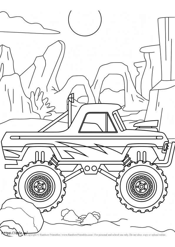 Coloriage Conduite dans le désert de Monster Truck à imprimer dessin