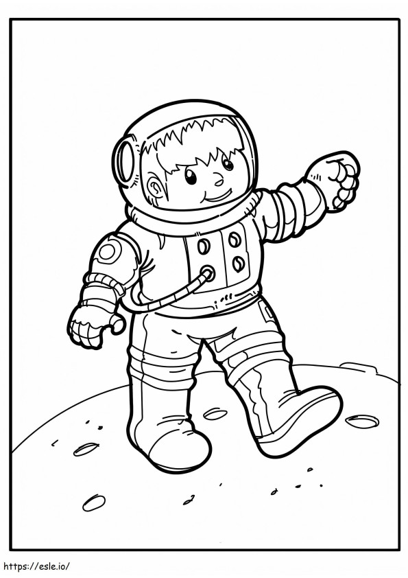 Menino astronauta sorrindo no planeta exterior para colorir