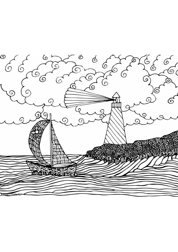 ヨットと灯台 ぬりえ - 塗り絵