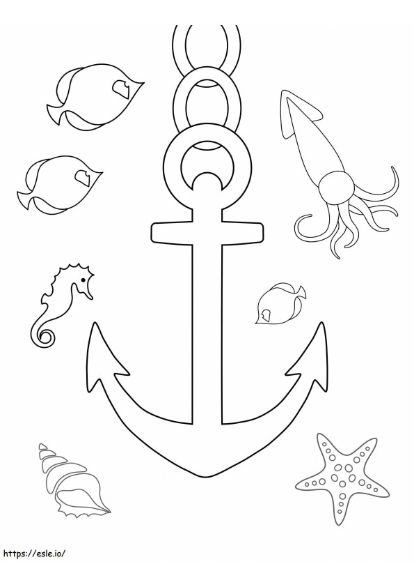 Anchor With Marine Animal coloring page