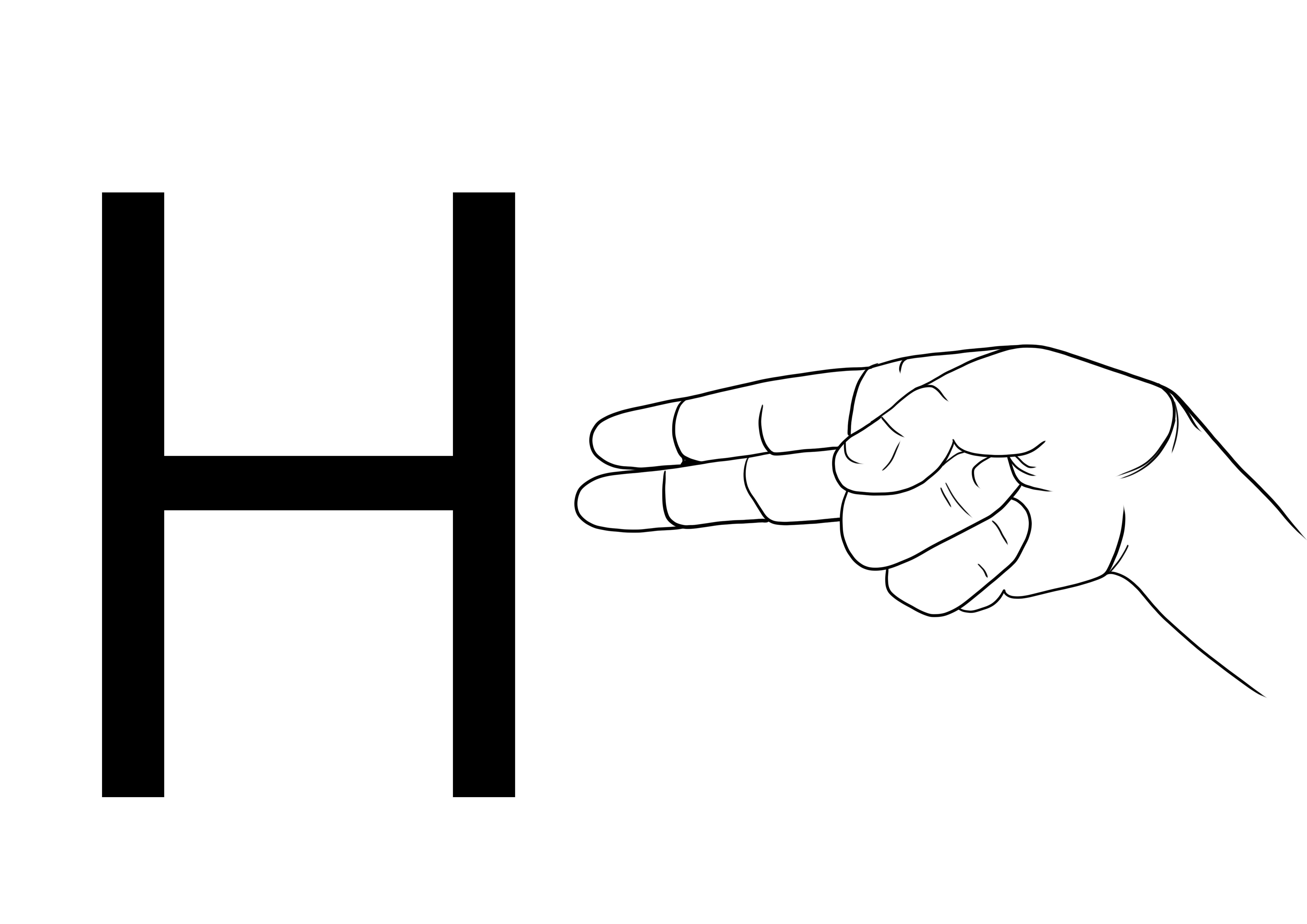 ASL-kirjain H värityskuva ilmaiseksi