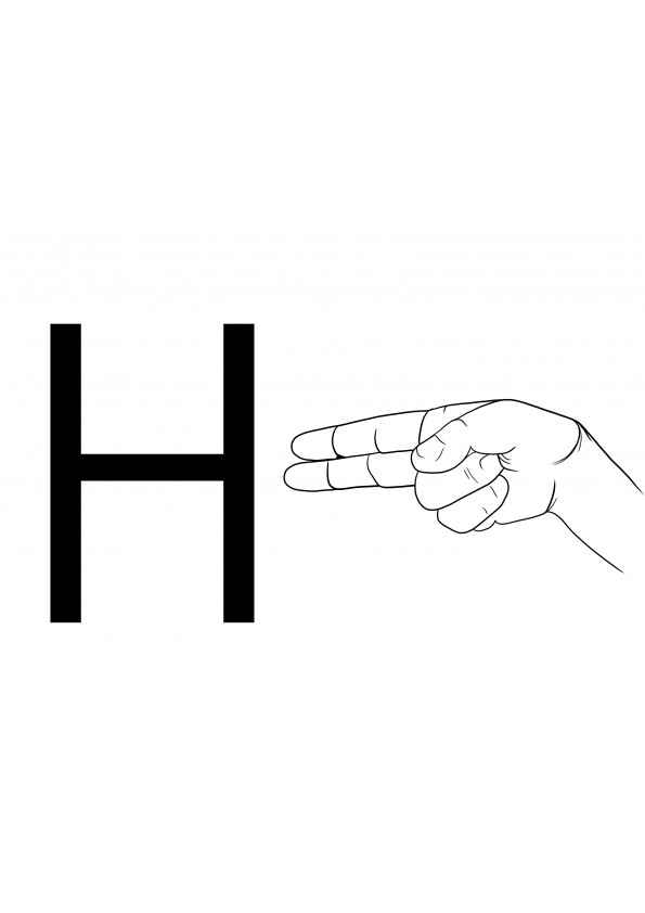 ASL letter H coloring image for free