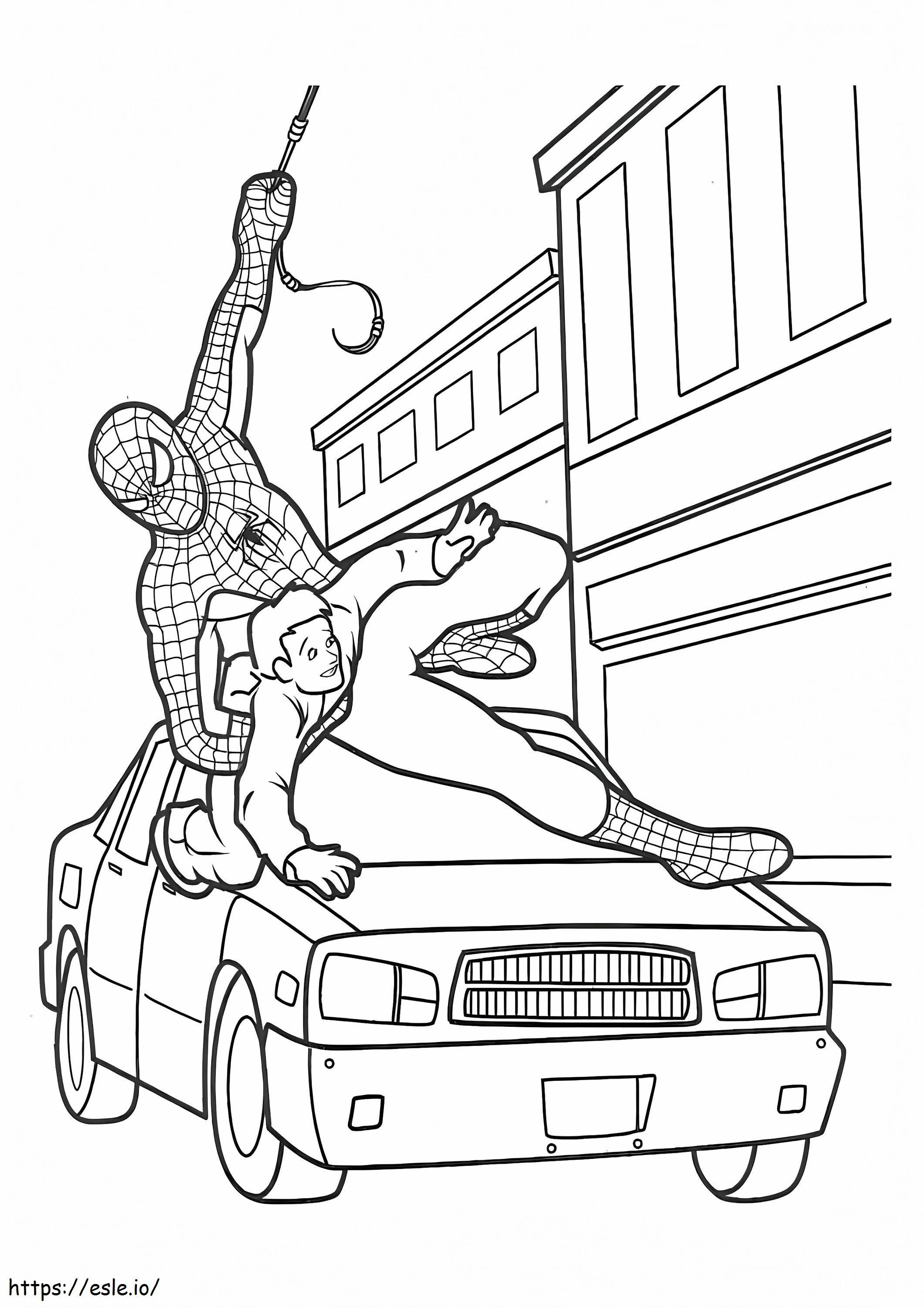 Spiderman ratuje chłopca kolorowanka