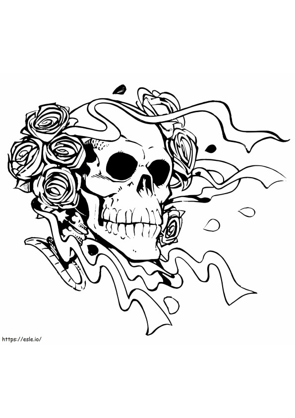 Coloriage Horreur du crâne et des roses à imprimer dessin