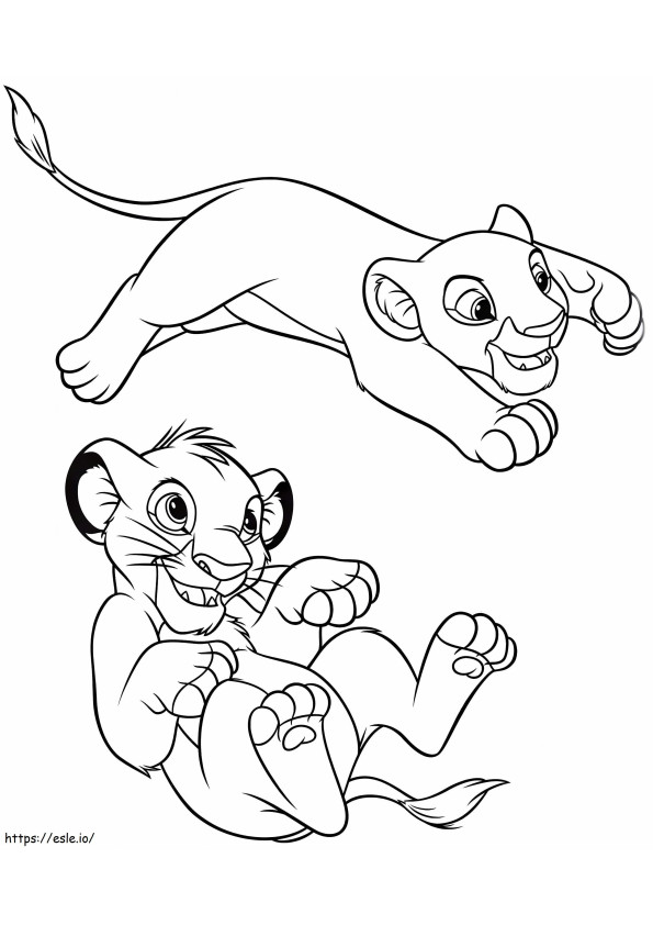 Coloriage Le Roi Lion Nala et Simba à imprimer dessin
