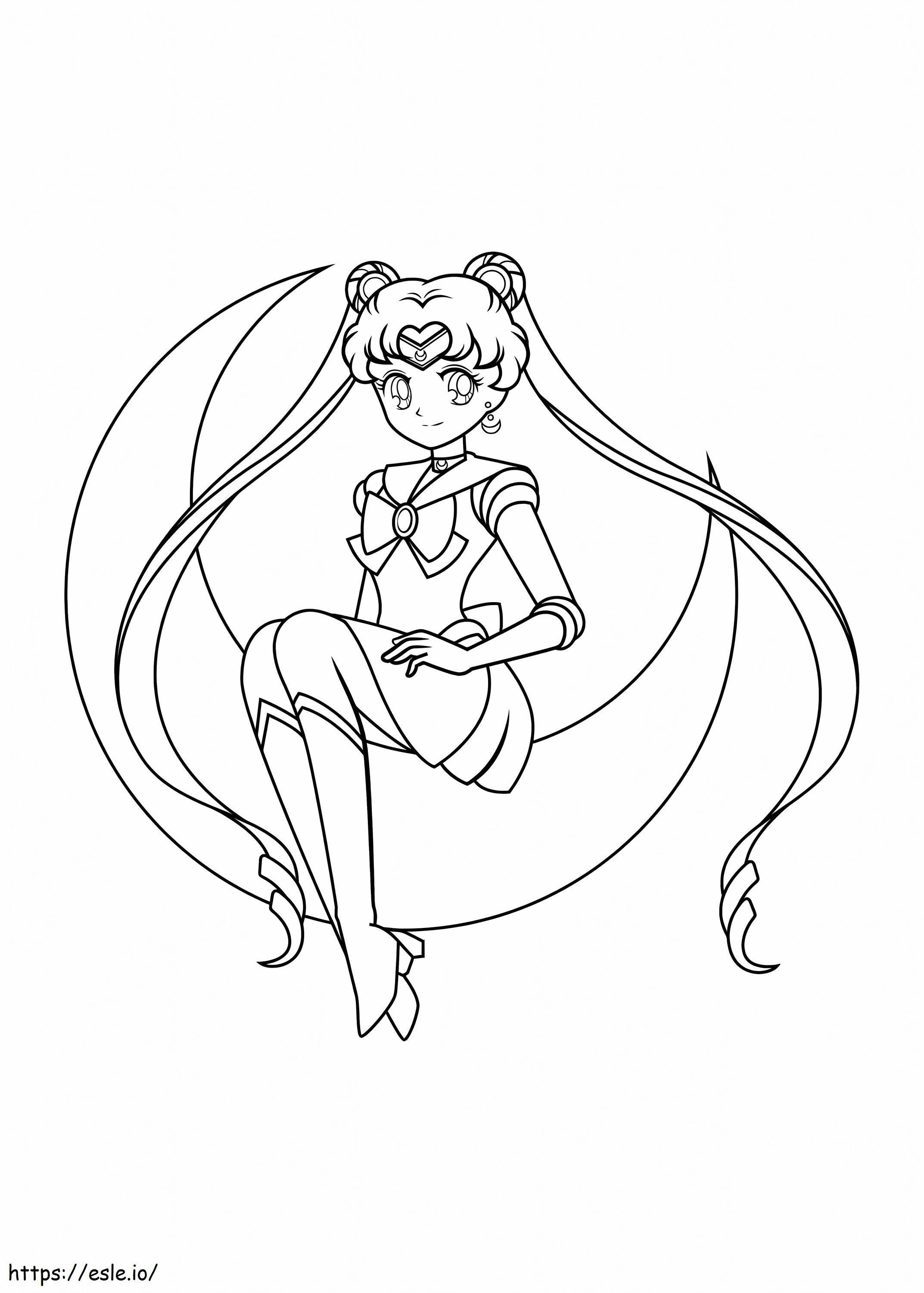 Coloriage Sailor Moon assis sur la lune à imprimer dessin