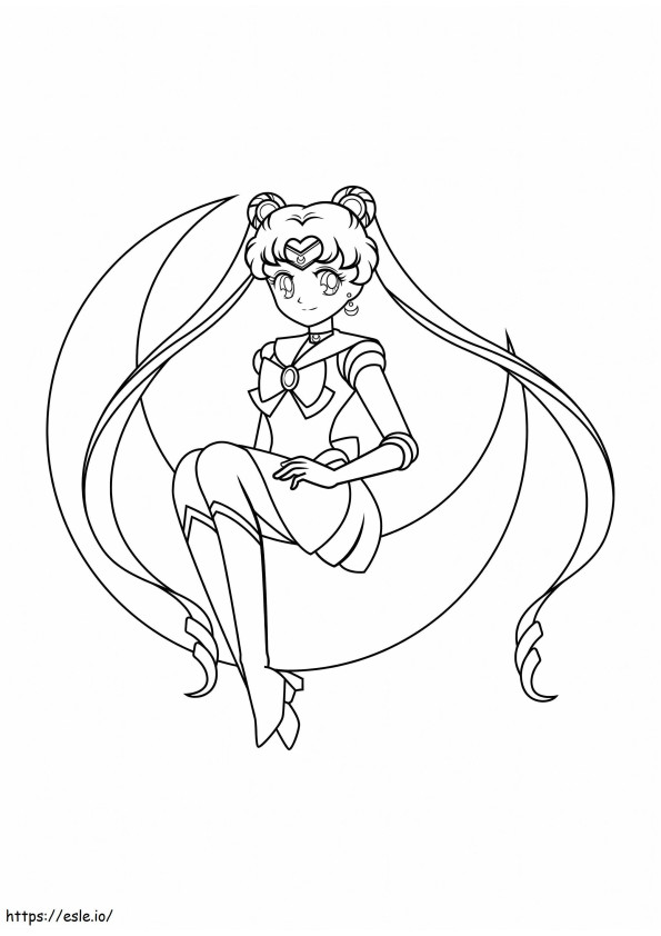 Sailor Moon zit op de maan kleurplaat