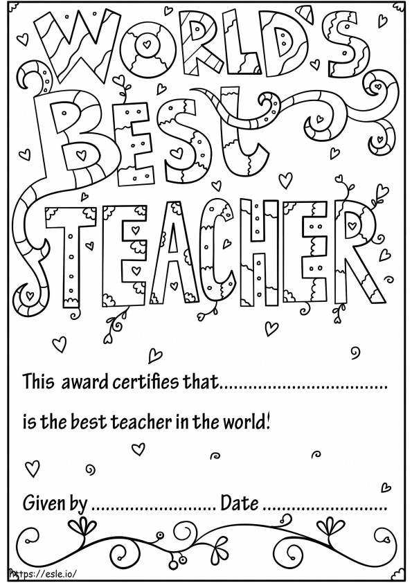 Coloriage Diplôme de meilleur enseignant au monde à imprimer dessin