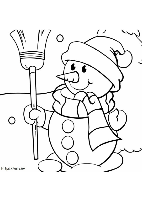 Coloriage Bonhomme de neige avec balai à imprimer dessin