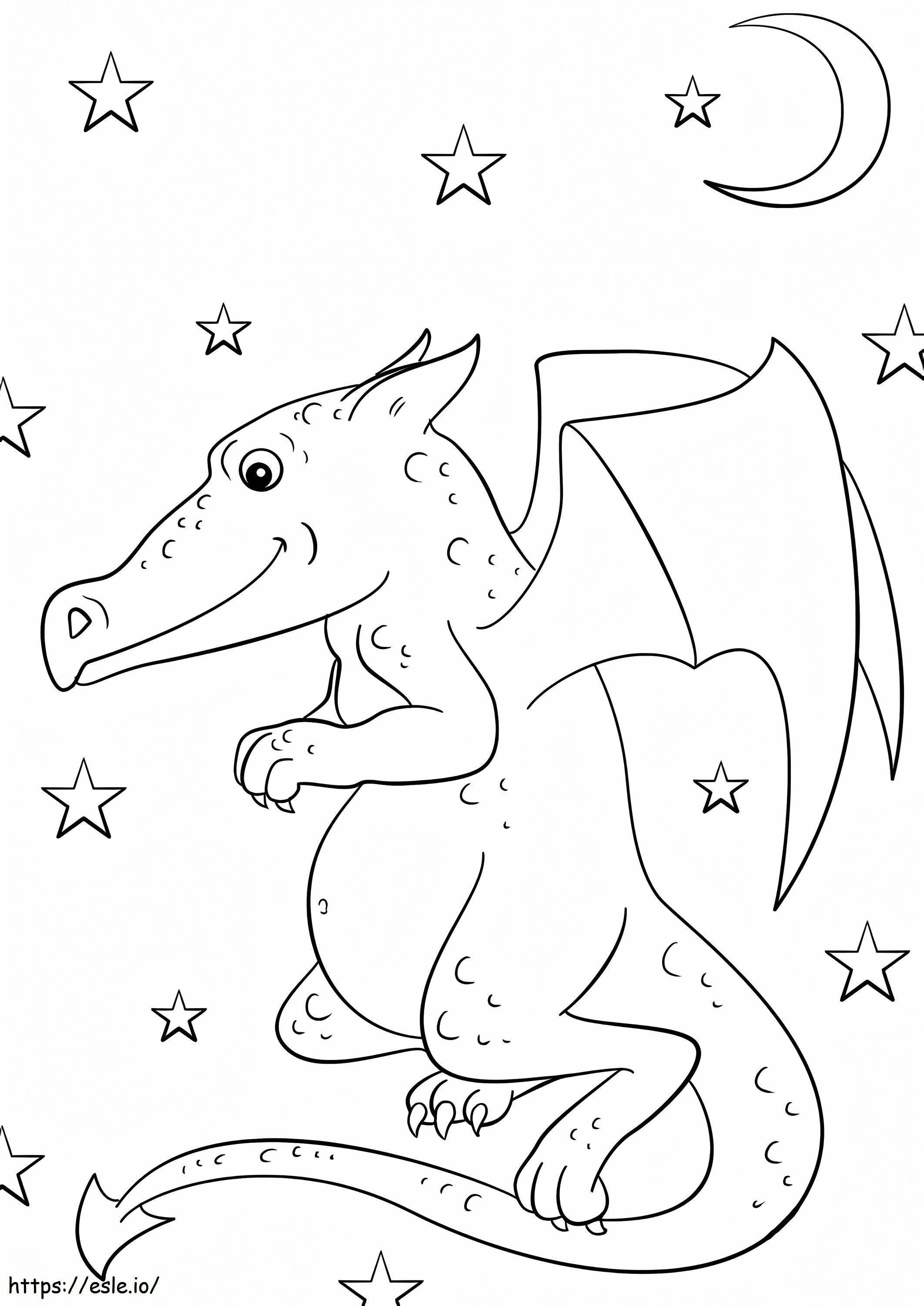 Coloriage Dragon dans la nuit à imprimer dessin