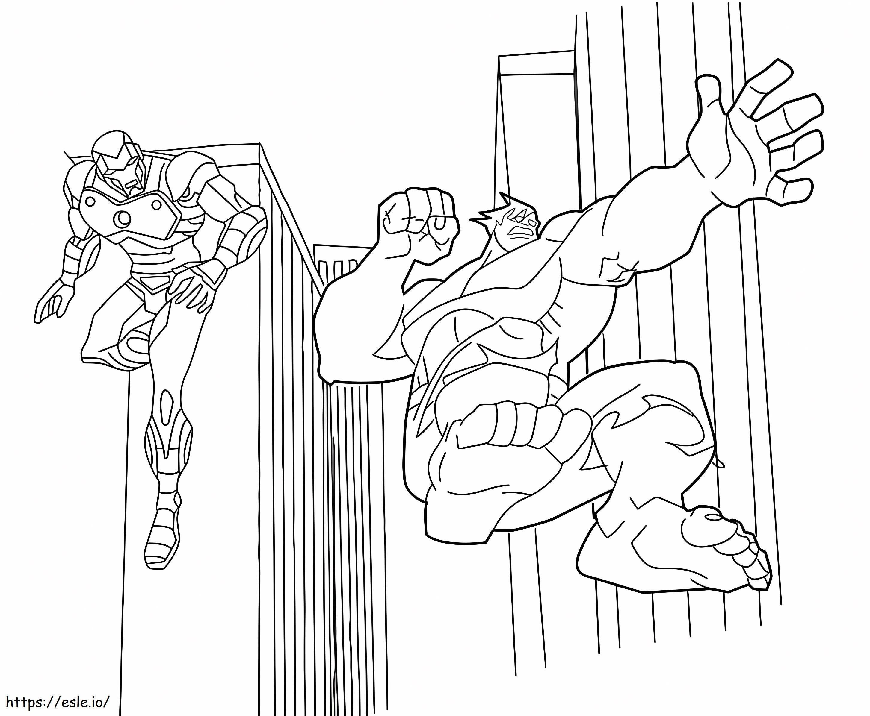Coloriage Hulk avec Iron Man à imprimer dessin