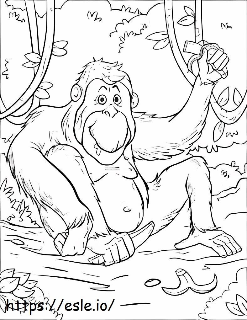 Orangután comiendo plátano para colorear