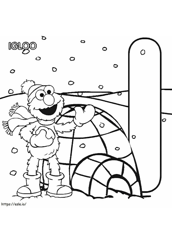 Coloriage Elmo et l'igloo de Sesame Street à imprimer dessin