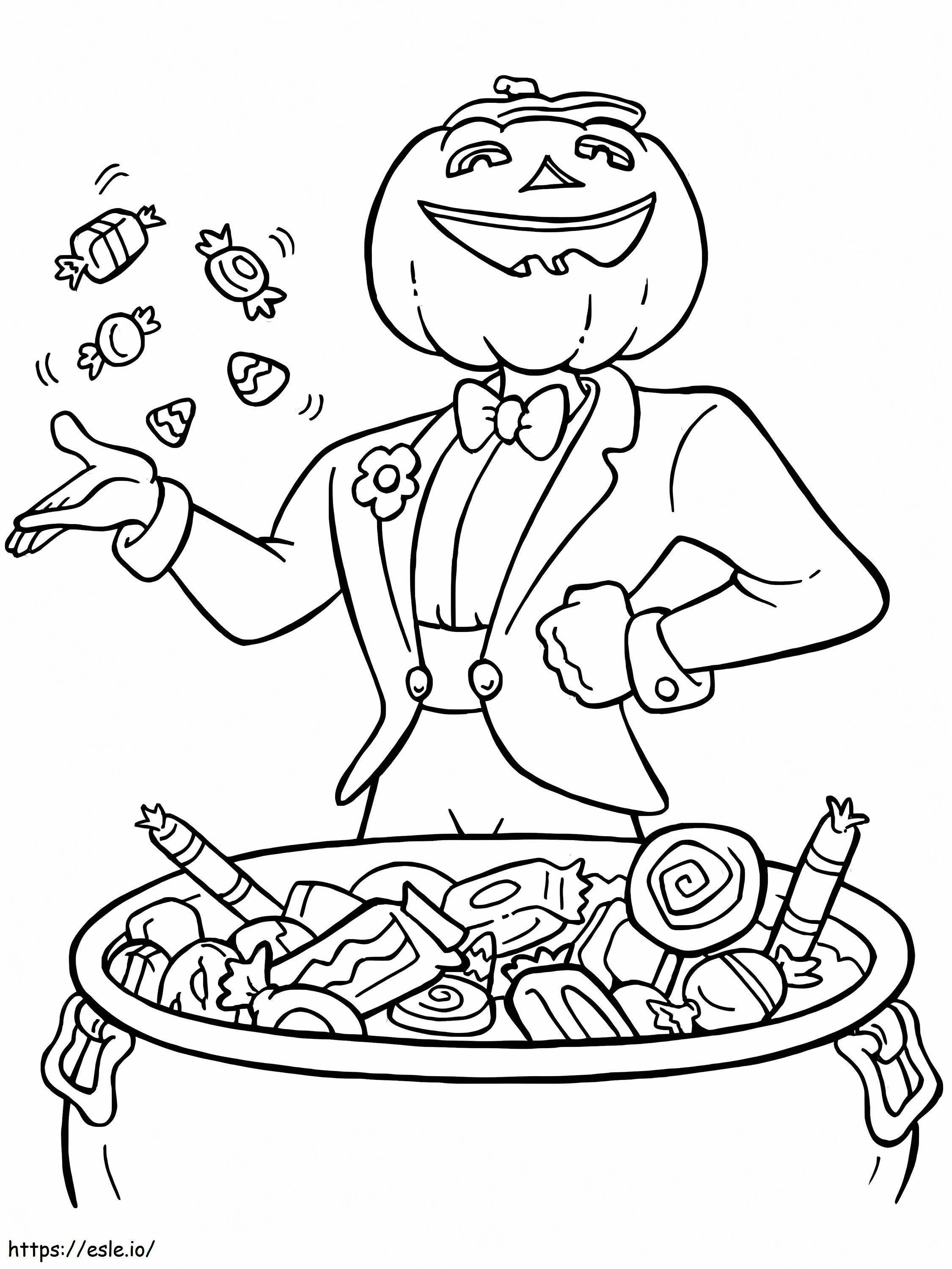 Pumpkin Head With Candies coloring page