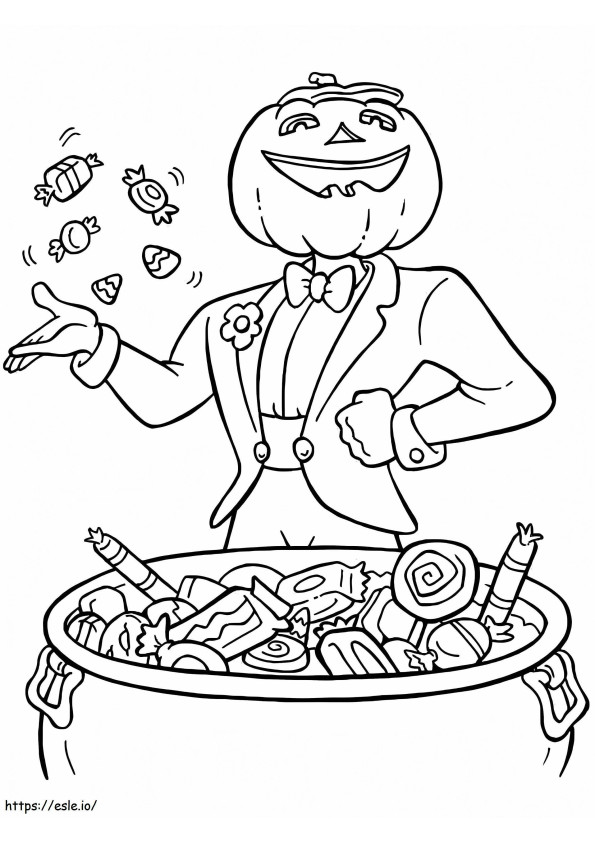 Pumpkin Head With Candies coloring page