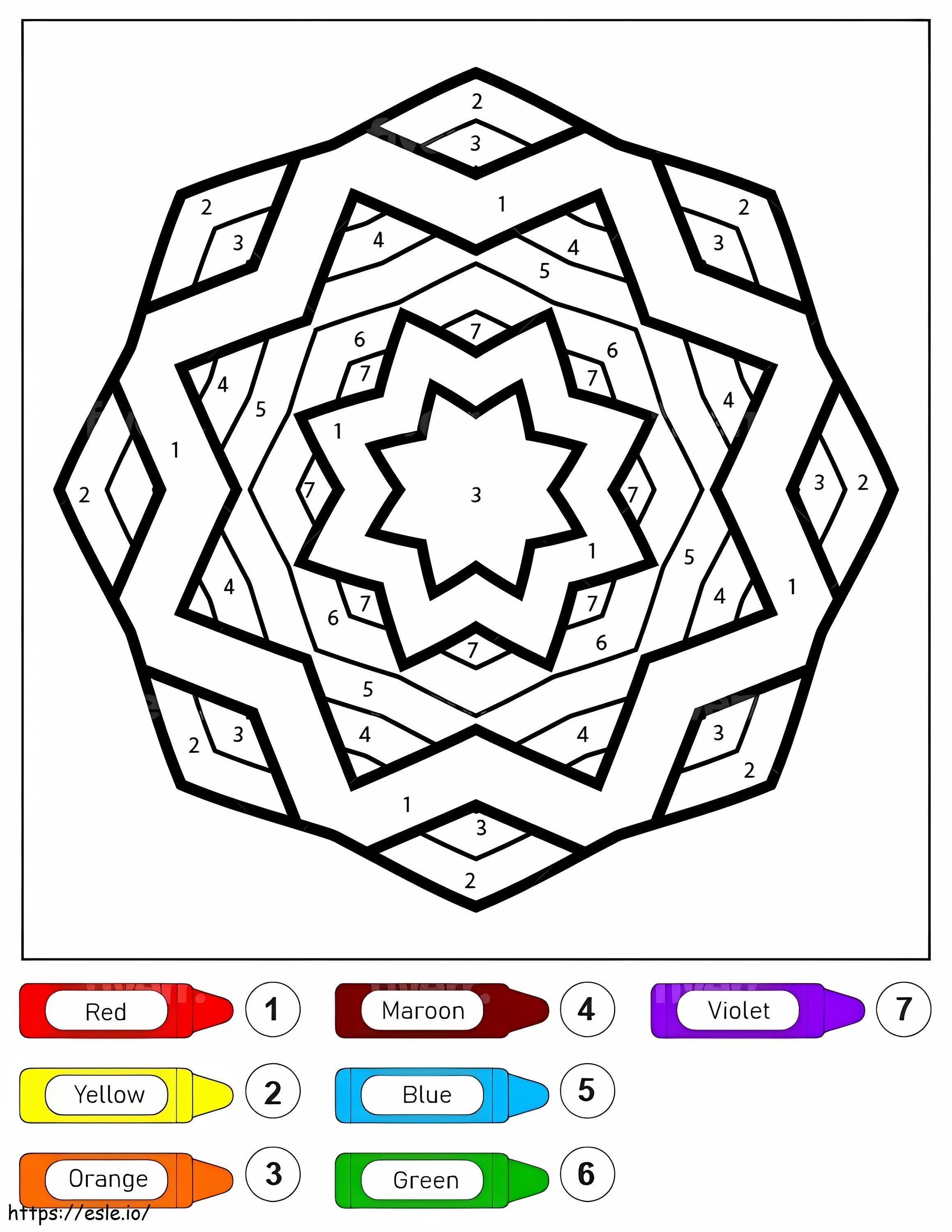Mandala cu model de stele ușor pentru copii Colorează după număr de colorat