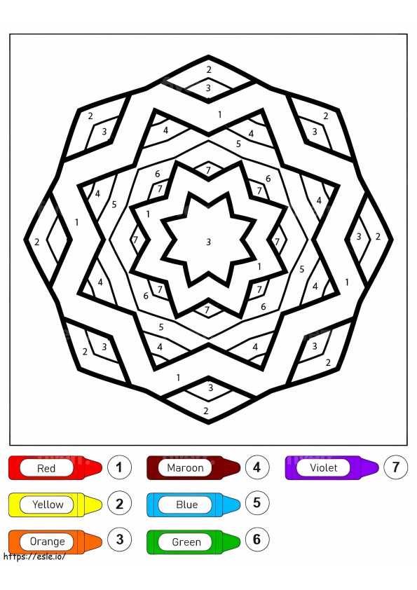 Mandala fácil de padrão de estrela para crianças, cor por número para colorir