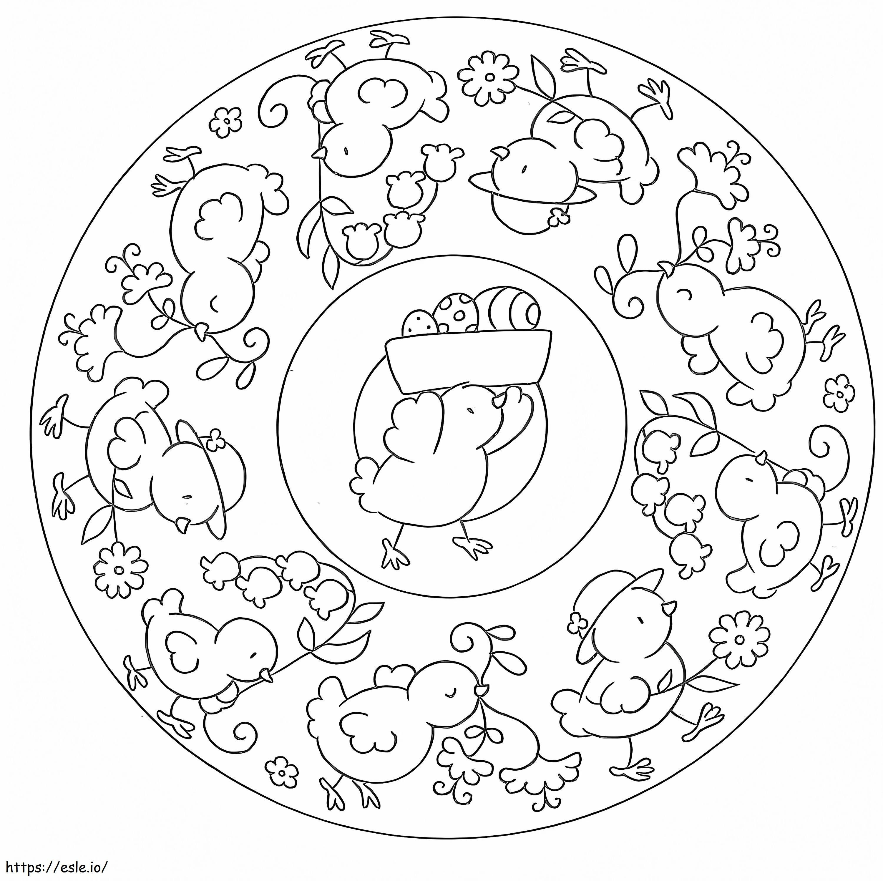 Mandala de Paște cu pui de colorat