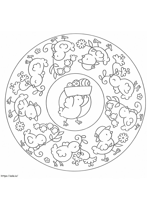 Coloriage Mandala de Pâques avec poussin à imprimer dessin