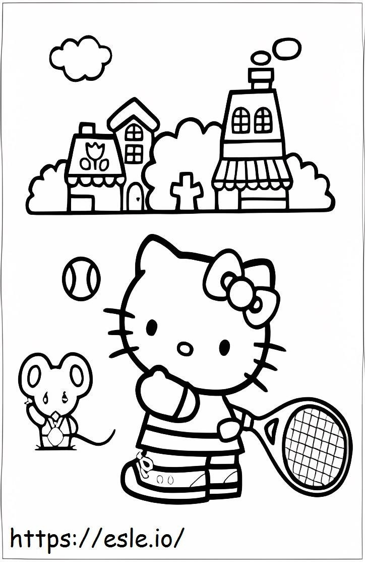 Coloriage Bonjour Kitty jouant au tennis à imprimer dessin