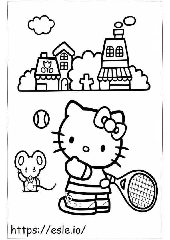 Hello Kitty jugando al tenis para colorear