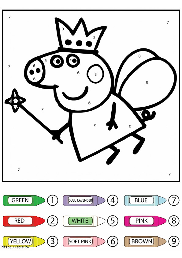 Página para colorear por números de Pappa Pig, la reina voladora para colorear