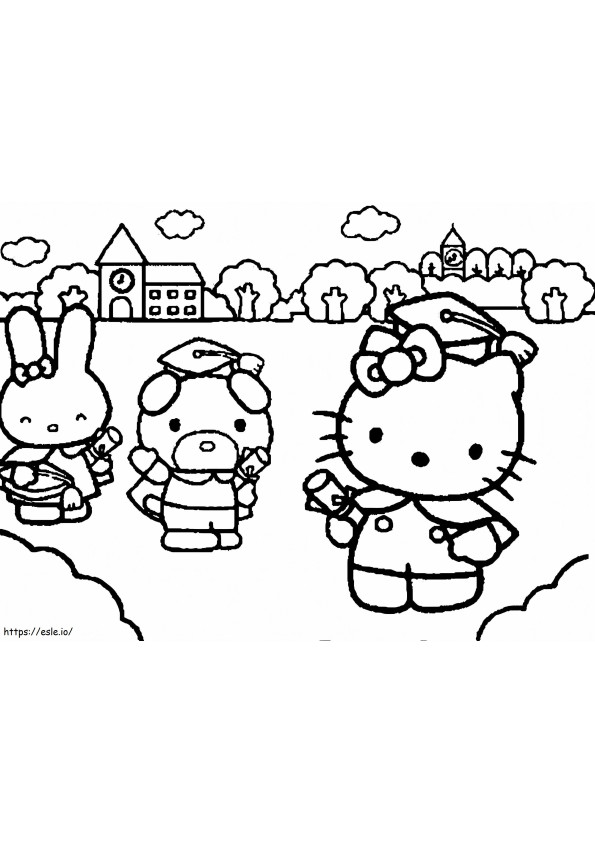 Coloriage Remise des diplômes Hello Kitty à imprimer dessin