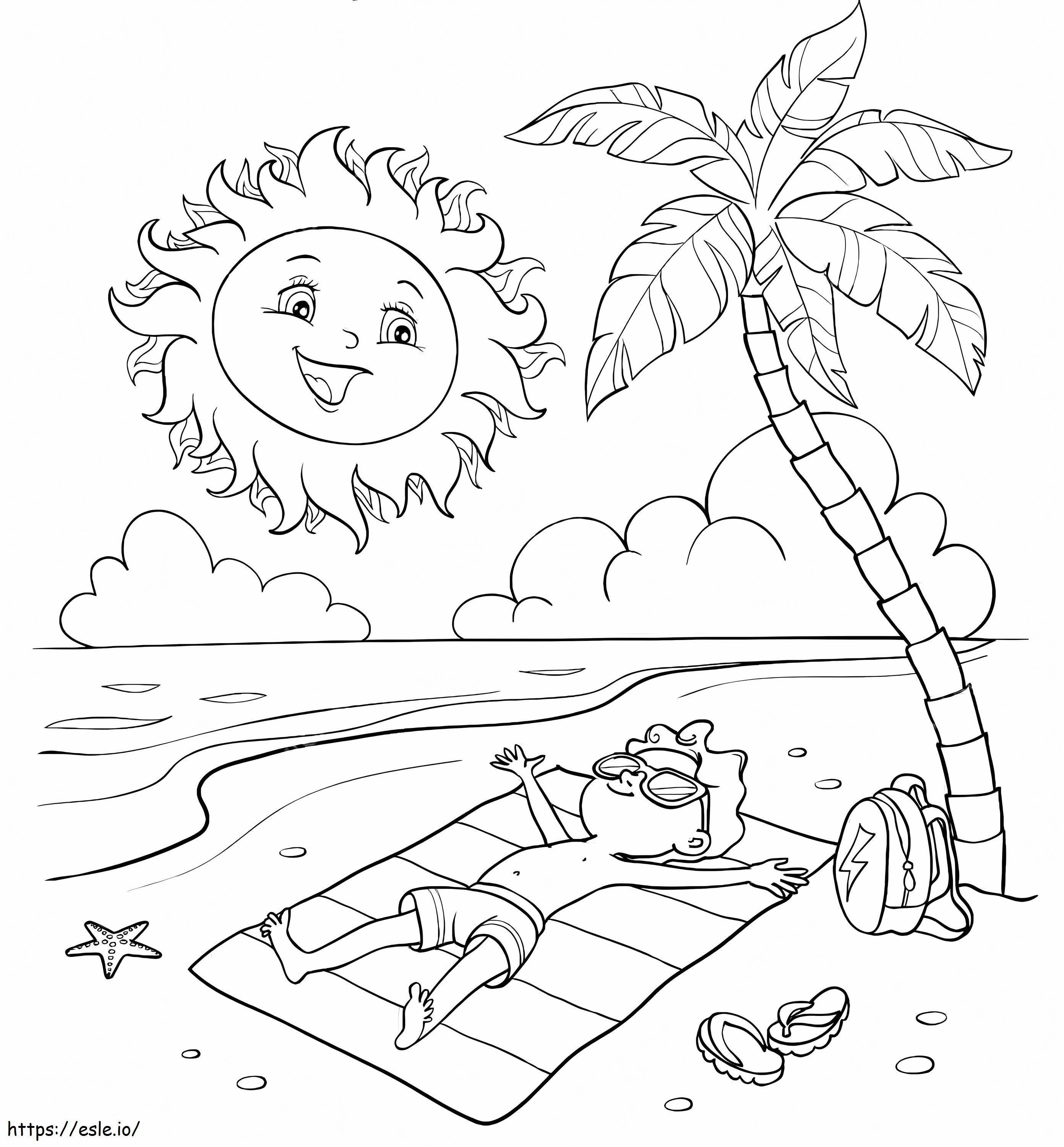 Coloriage Soleil sur la plage à imprimer dessin