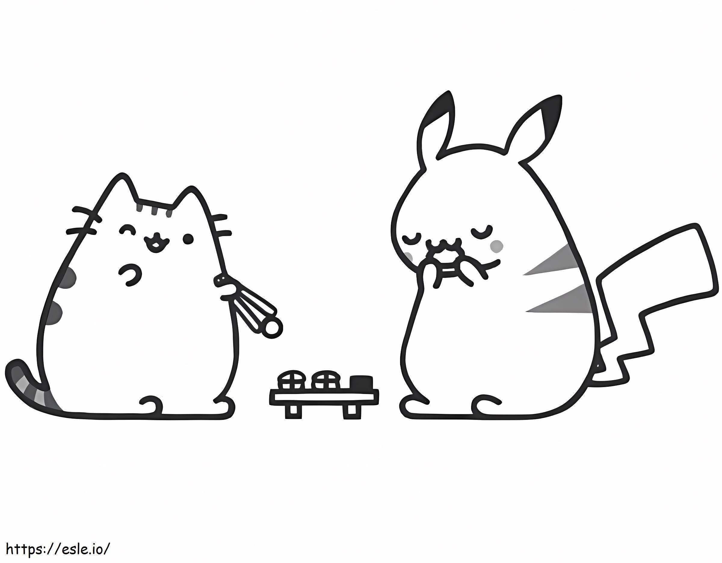 Pusheen und Pikachu essen ausmalbilder