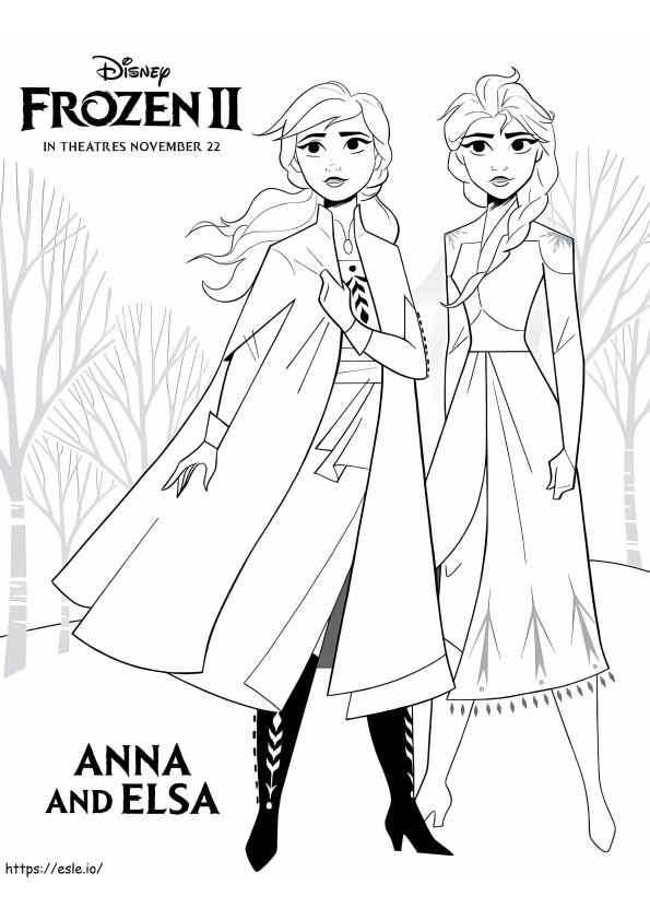 Anna en Elsa uit Frozen 2 kleurplaat