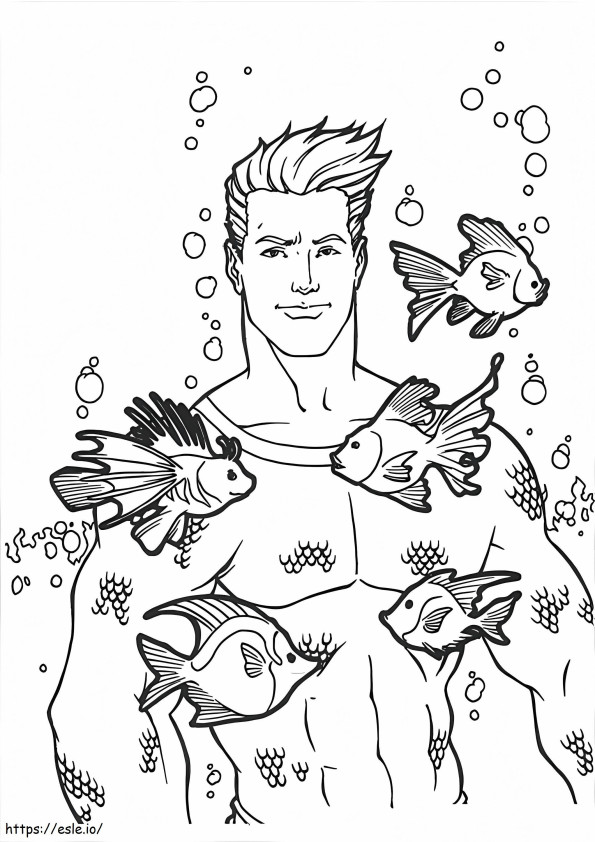 Aquaman met de vis kleurplaat