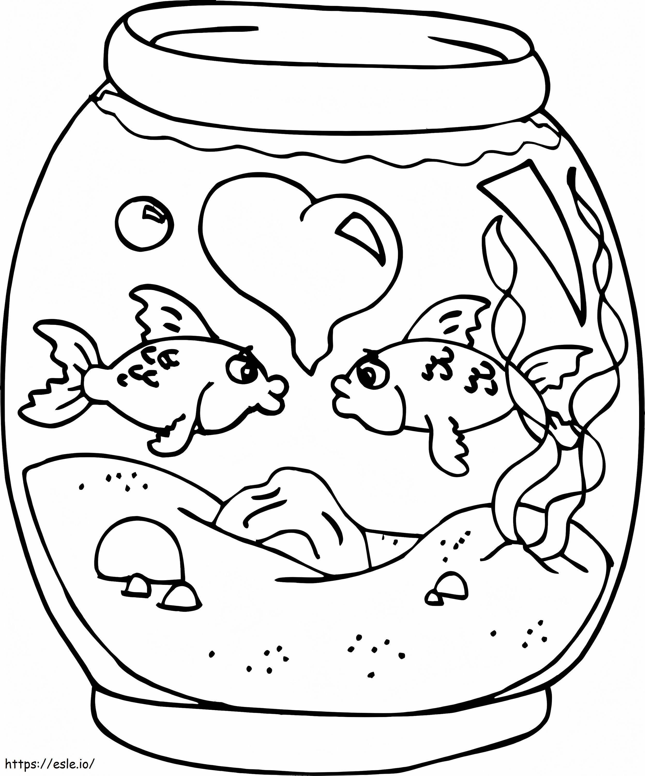 ラブ金魚鉢 ぬりえ - 塗り絵