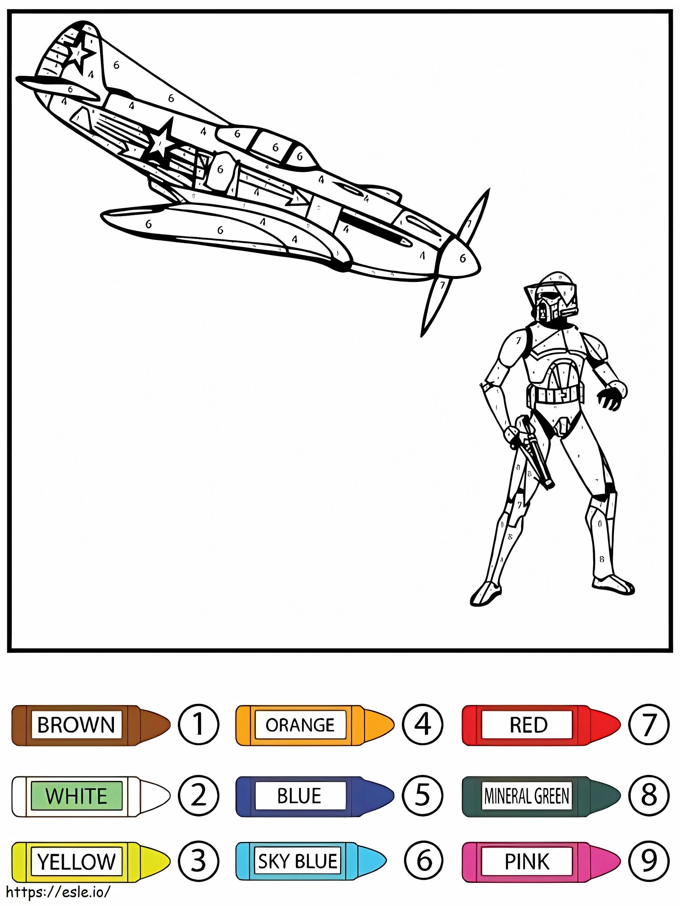 Stormtrooper și avionul Star Wars culoare după număr de colorat