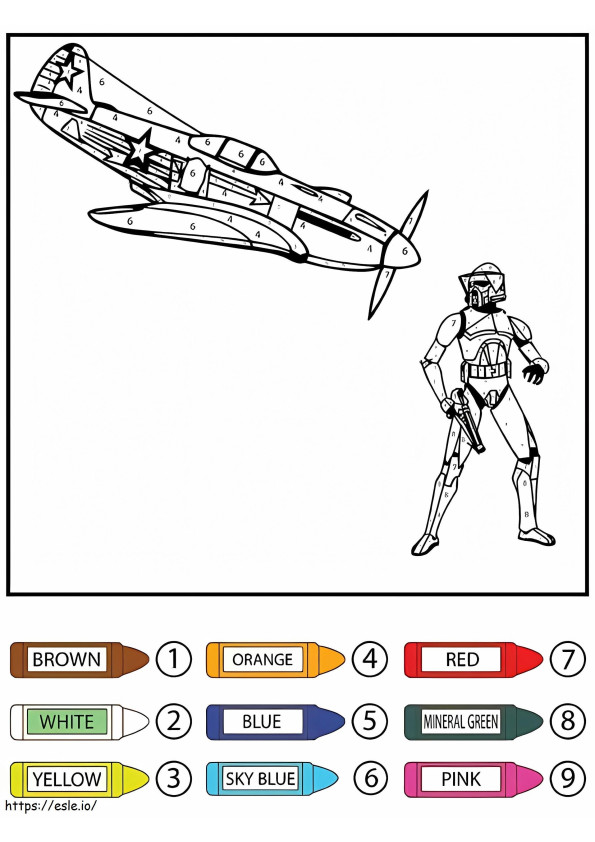 Stormtrooper en Star Wars-vliegtuig kleur op nummer kleurplaat